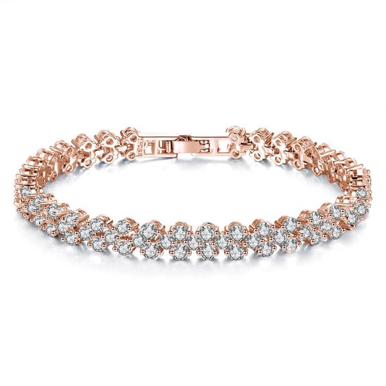 Lumici Kristallen Armband met Hartjes - Rosé-Goud - 17 cm