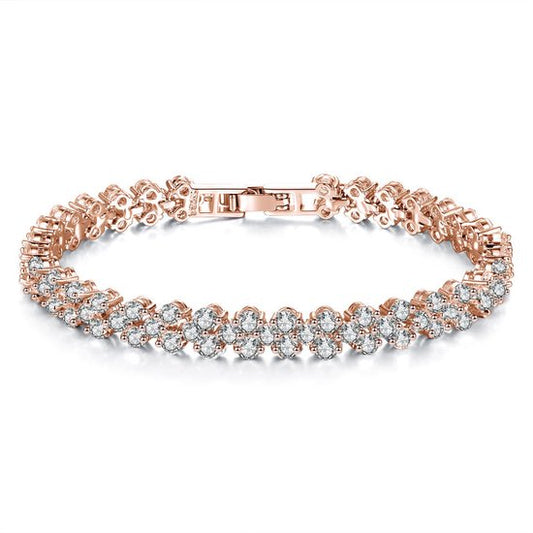 Lumici Kristallen Armband met Hartjes - Rosé-Goud - 17 cm