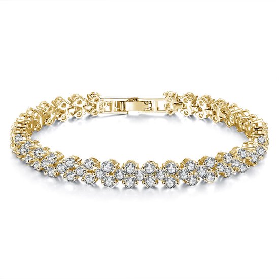 Lumici Kristallen Armband met Hartjes - Goud - 17 cm