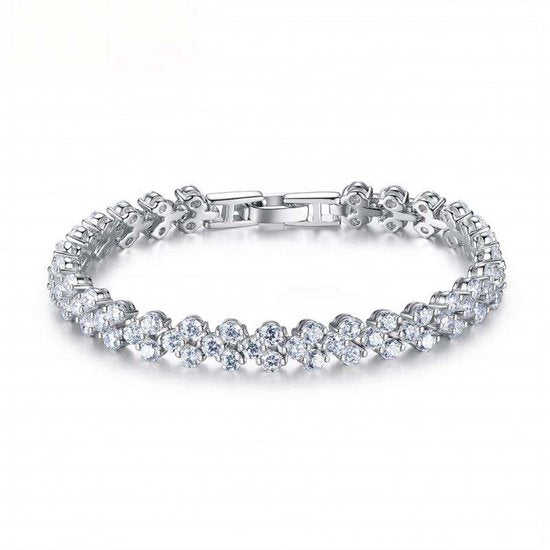Lumici Kristallen Armband met Hartjes - Zilver - 17 cm