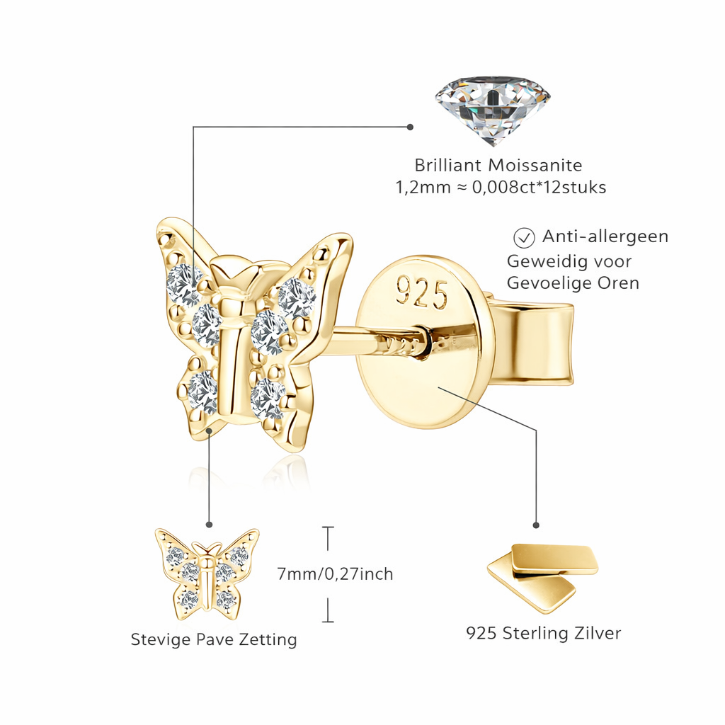 Moissanite Butterfly Stud Oorbellen