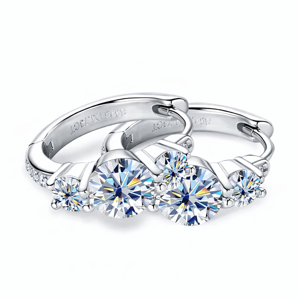 Moissanite Trilogy Hoop Oorbellen