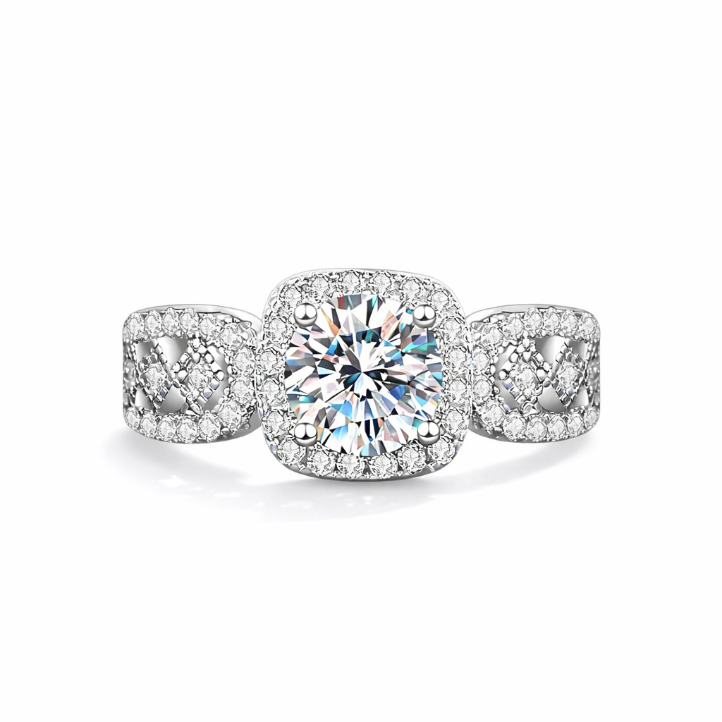 Moissanite Halo Verlovingsring